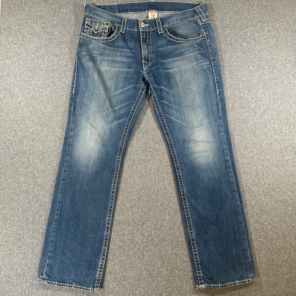 True Religion Jeans Mens 38 Straight MDE859NBTDL Blue Contrast Stitching